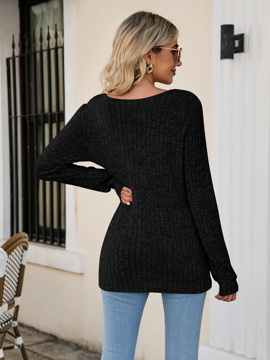 square neck ribbed long sleeve t-shirt