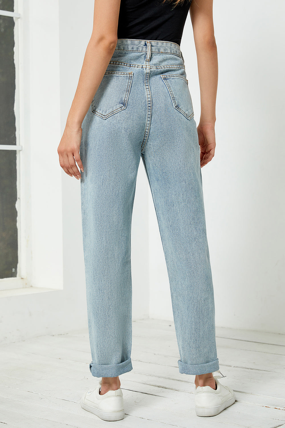 high waist straight leg jeans