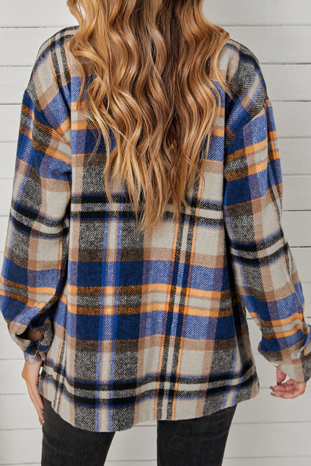 plaid pocketed button down shacket