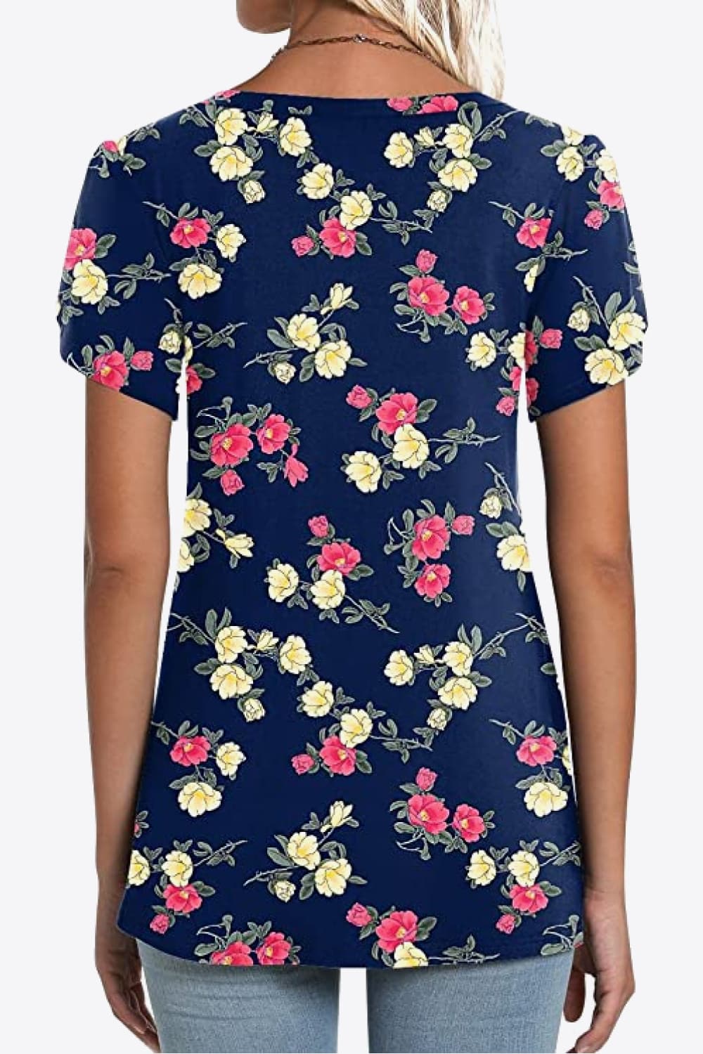 printed petal sleeve v-neck blouse