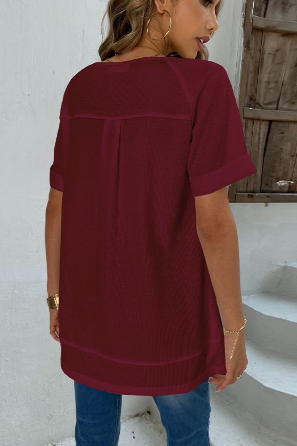 cuffed sleeve henley top