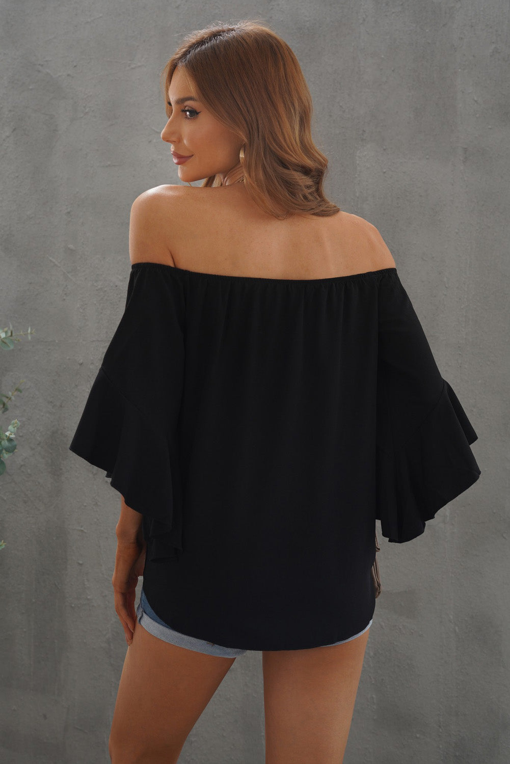 off-shoulder tie hem blouse