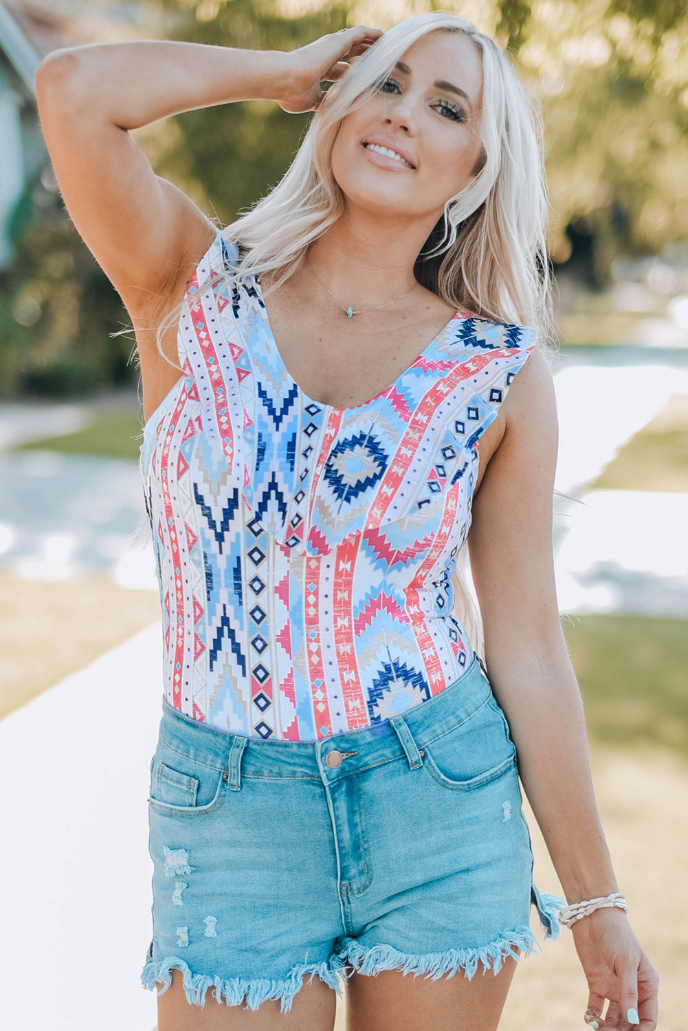 geometric scoop neck bodysuit