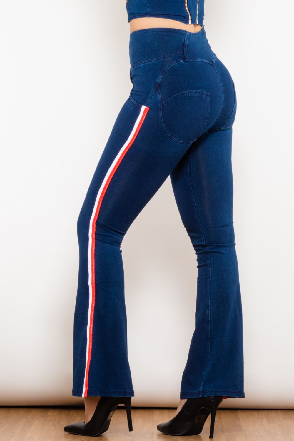 side stripe zip closure bootcut jeans