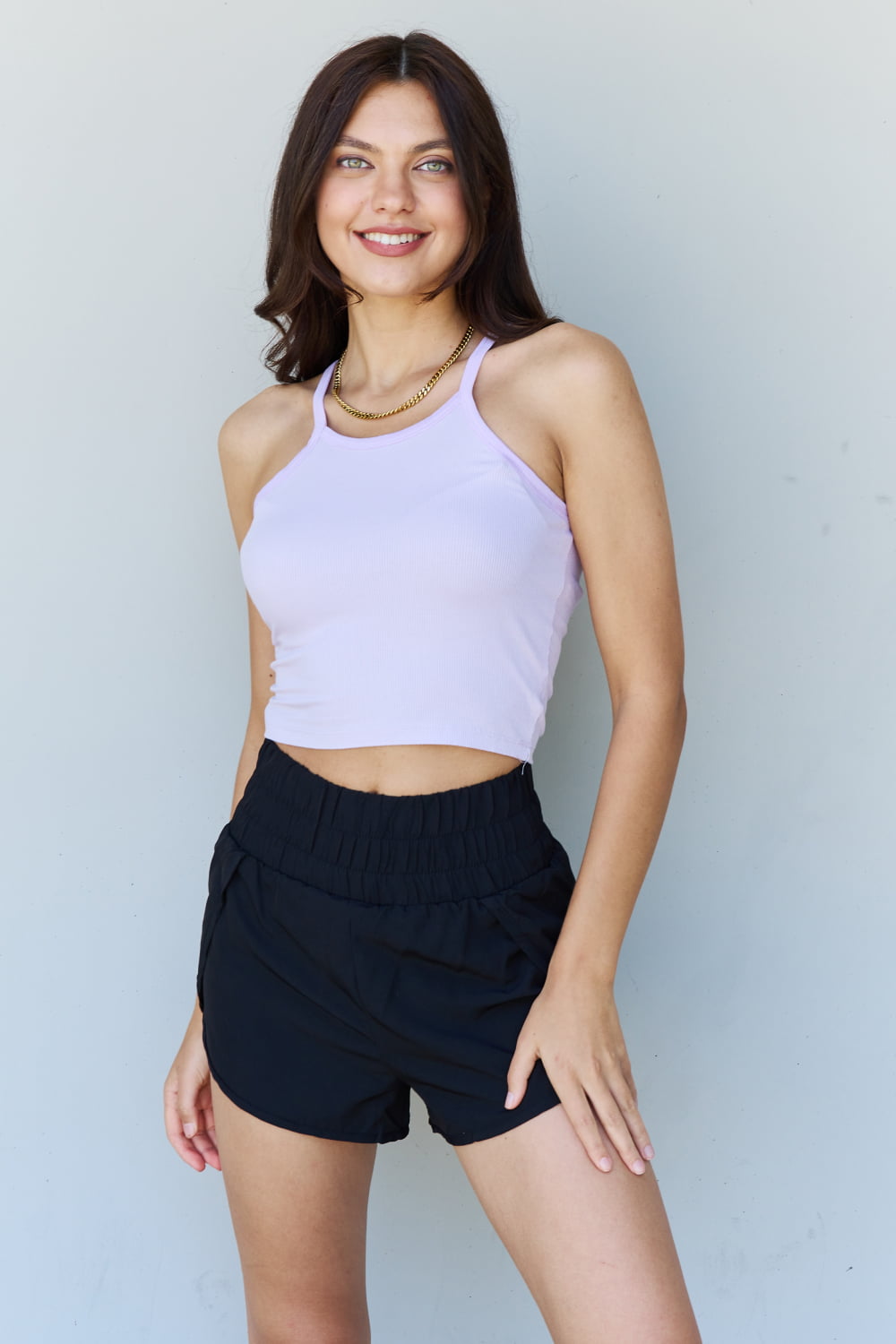 ninexis everyday staple soft modal short strap ribbed tank top in lavender