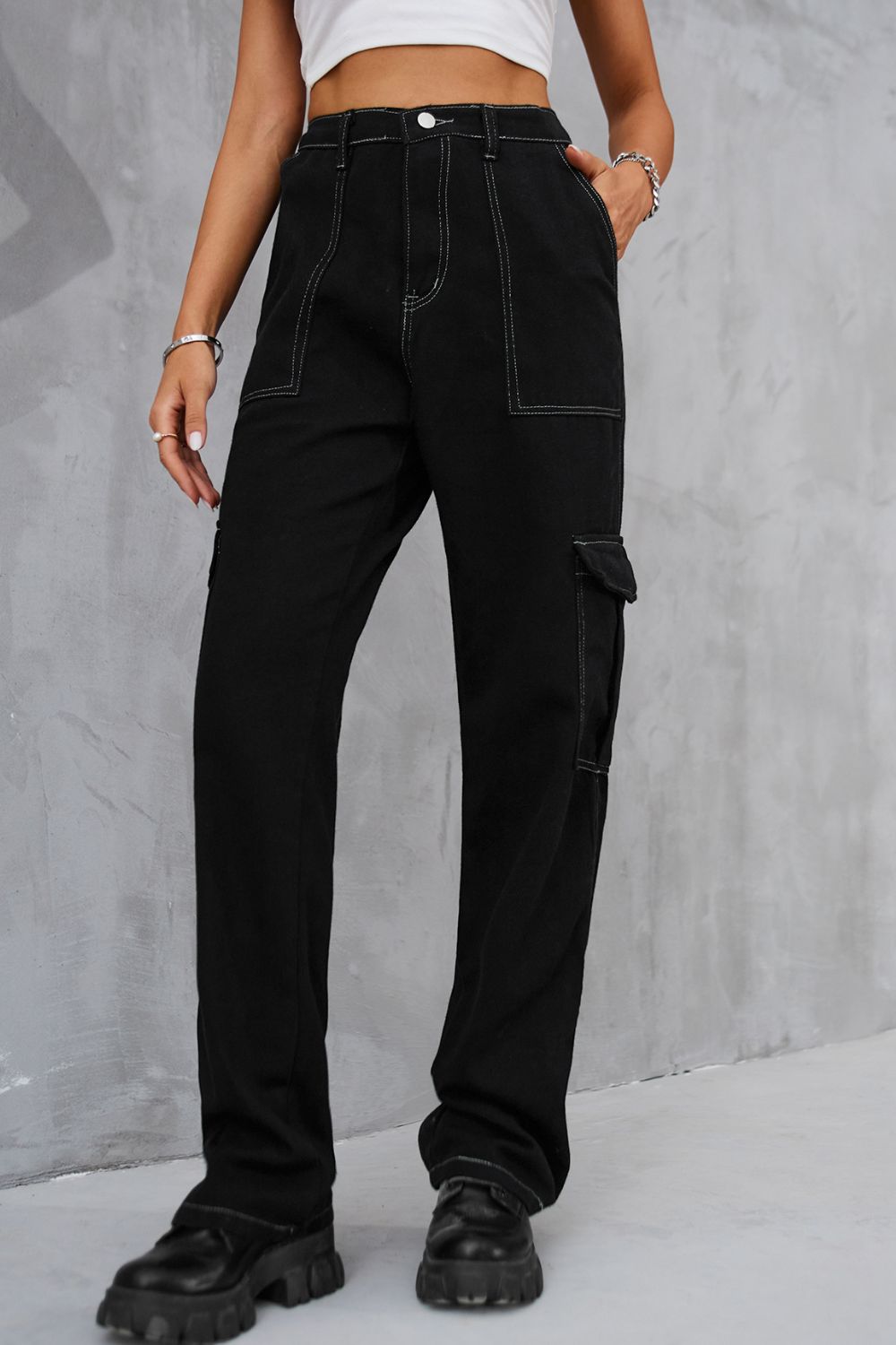 baeful long straight leg jeans with pockets