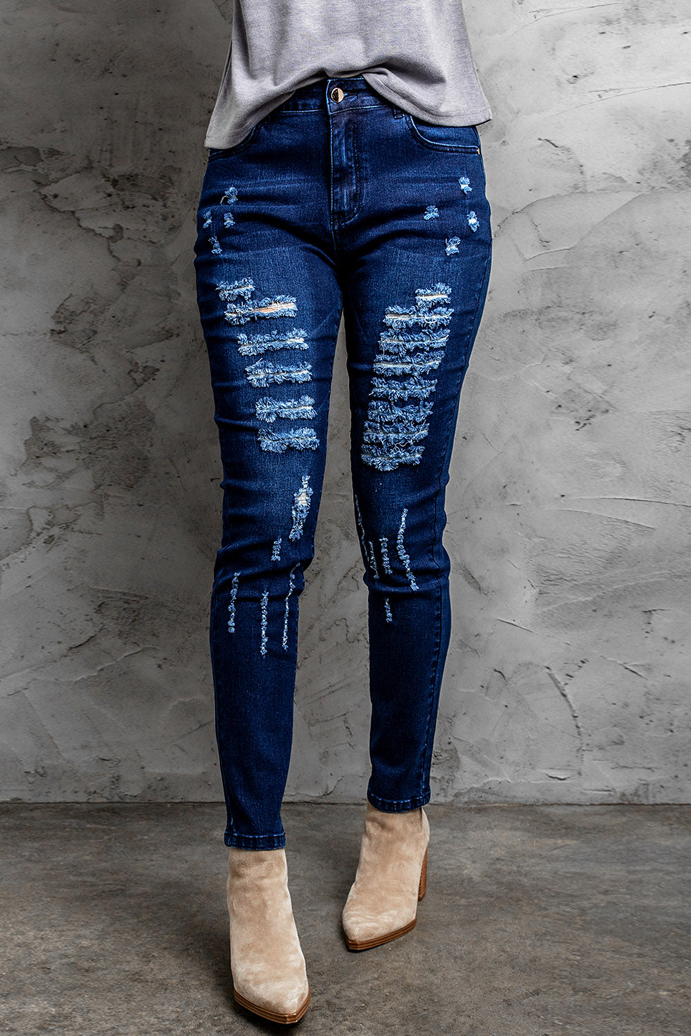 baeful mid-rise waist distressed skinny jeans