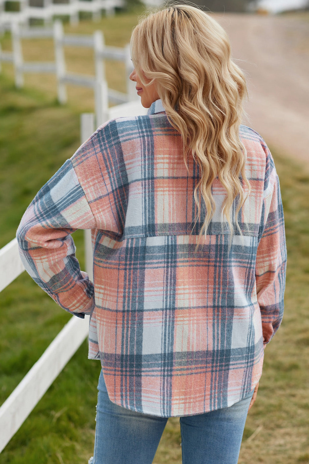 double take plaid dropped shoulder shacket