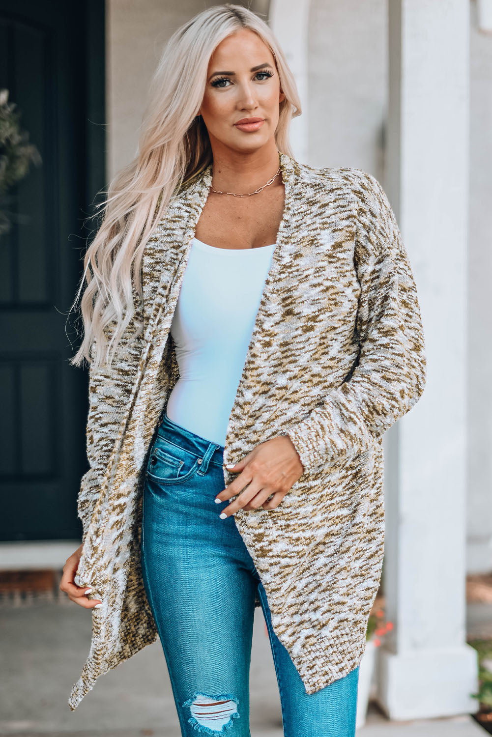 open front dropped shoulder longline cardigan