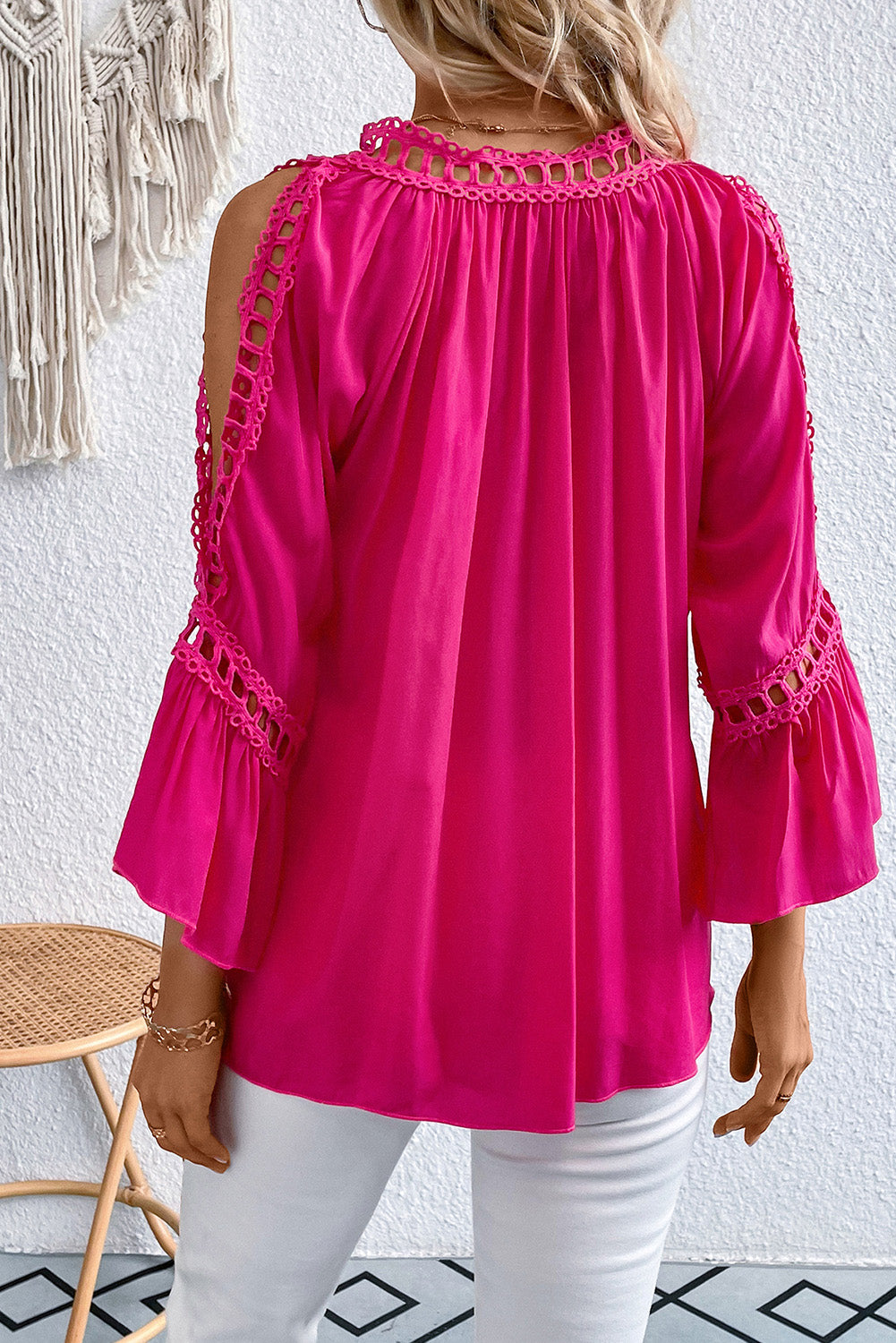 cutout long sleeve round neck blouse