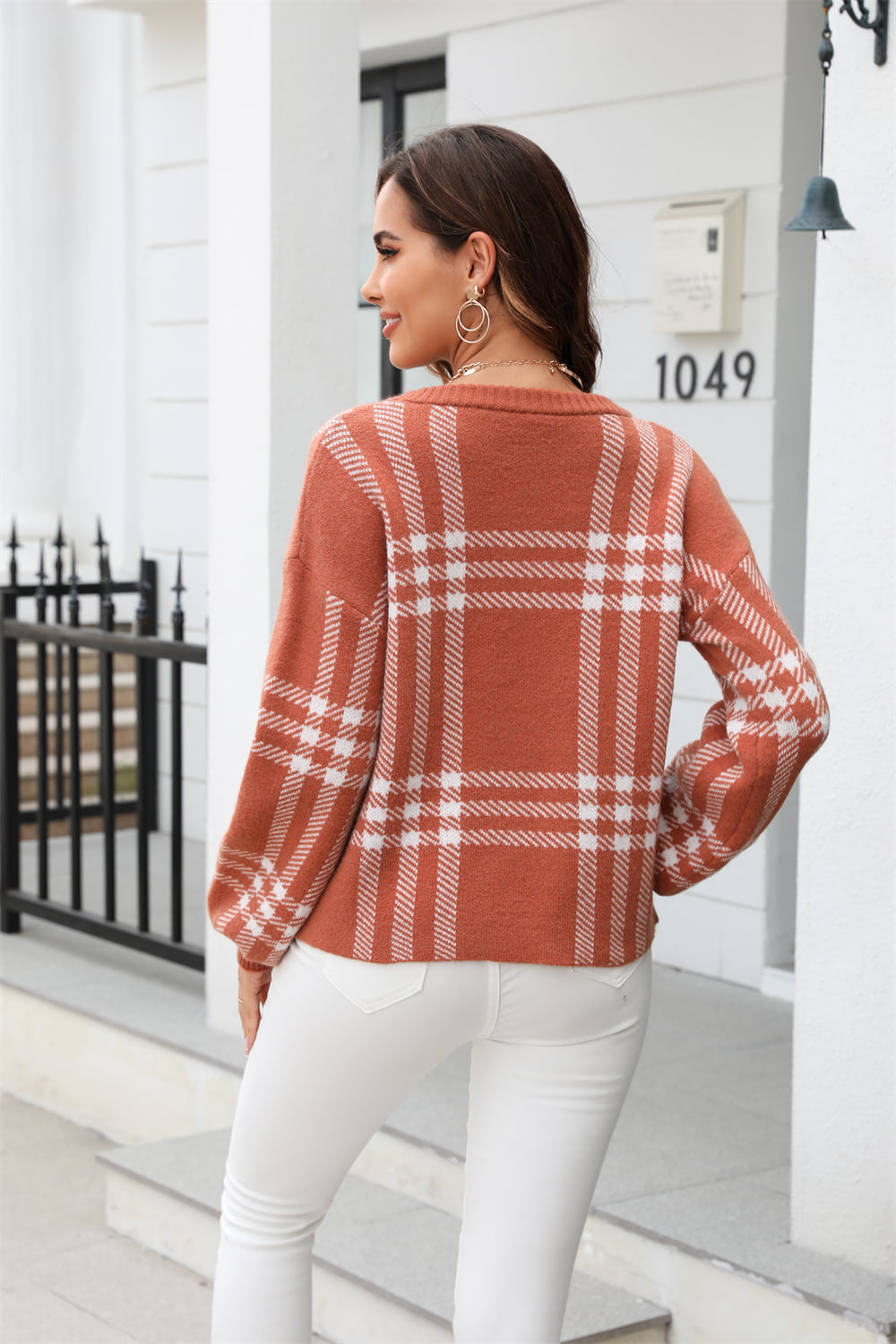 printed round neck dropped shoulder sweater