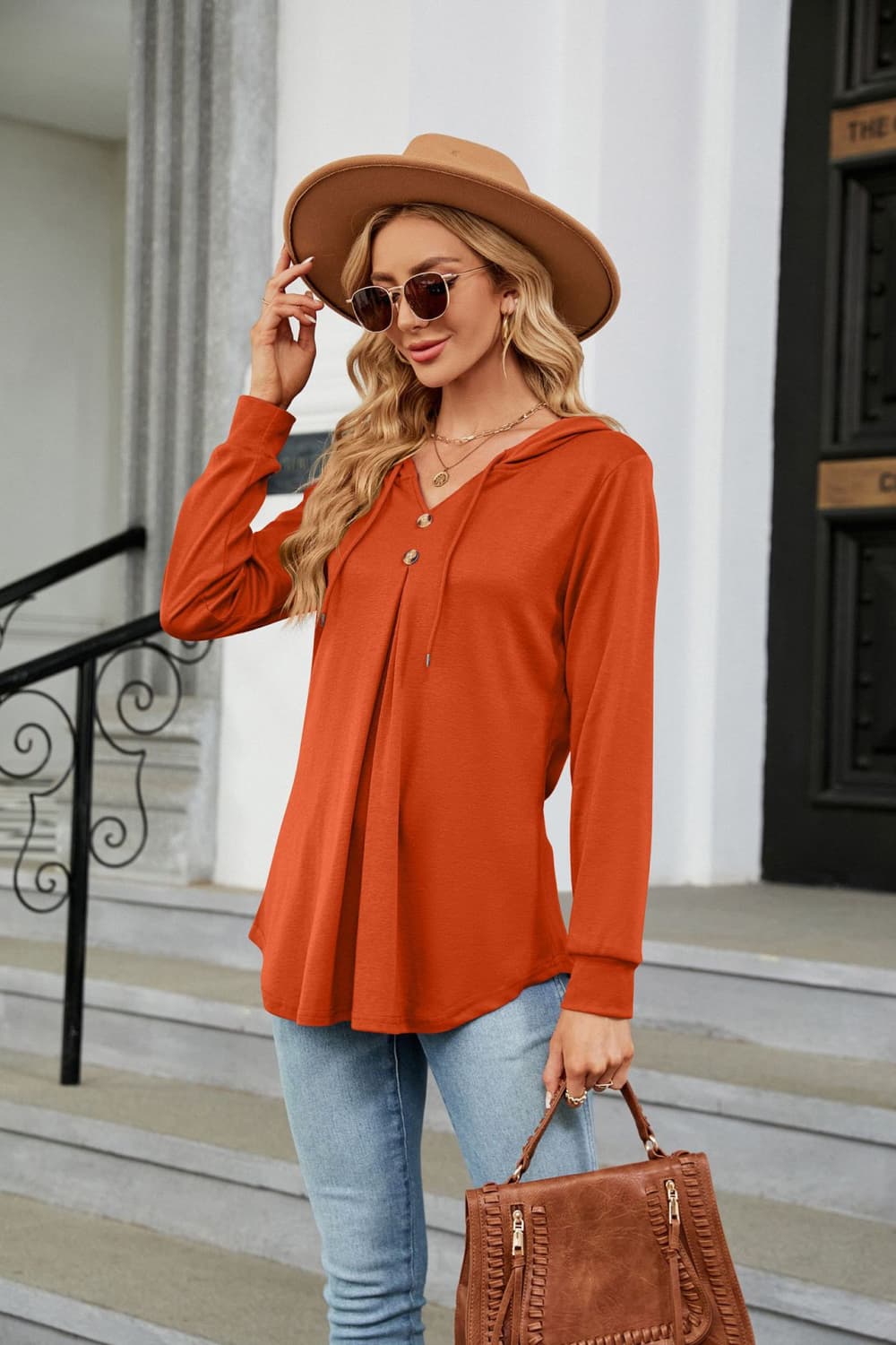 long sleeve hooded blouse