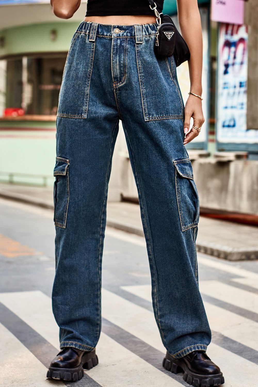 baeful long straight leg jeans with pockets