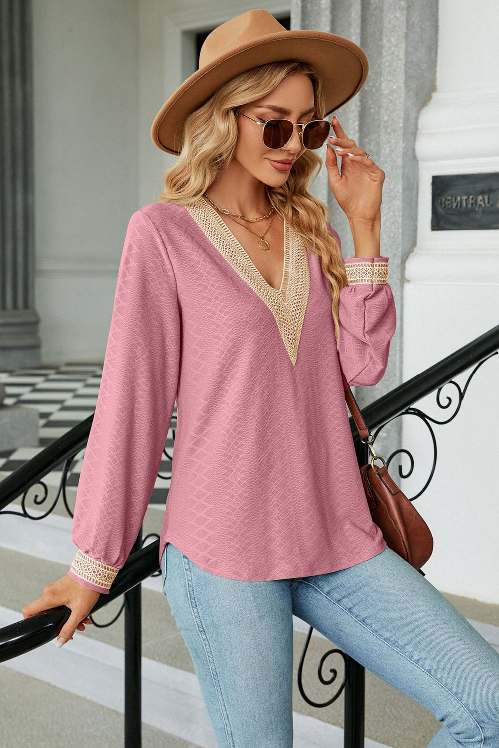 v-neck long sleeve blouse