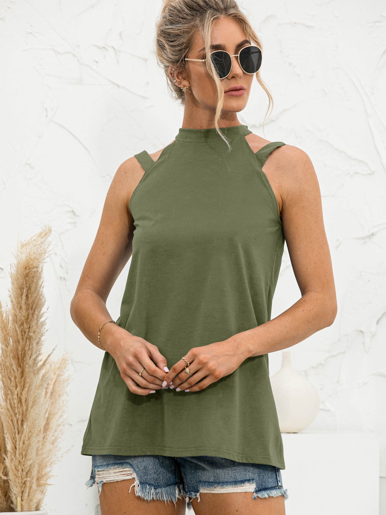 cutout mock neck tank