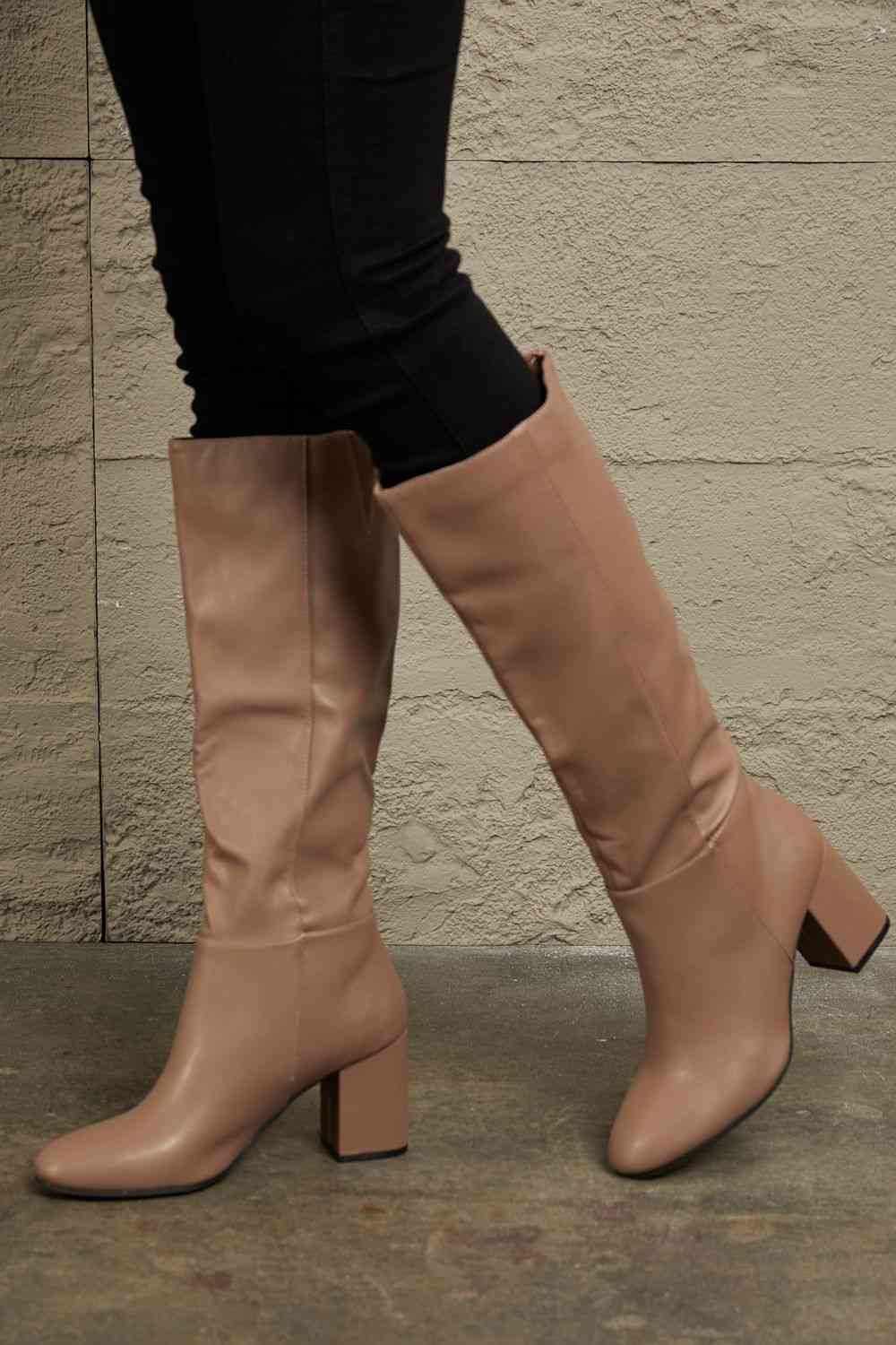 east lion corp block heel knee high boots