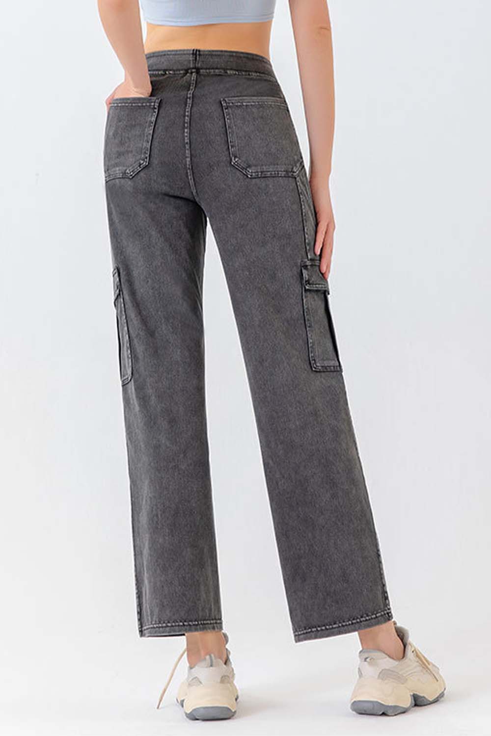 button fly pocketed long jeans