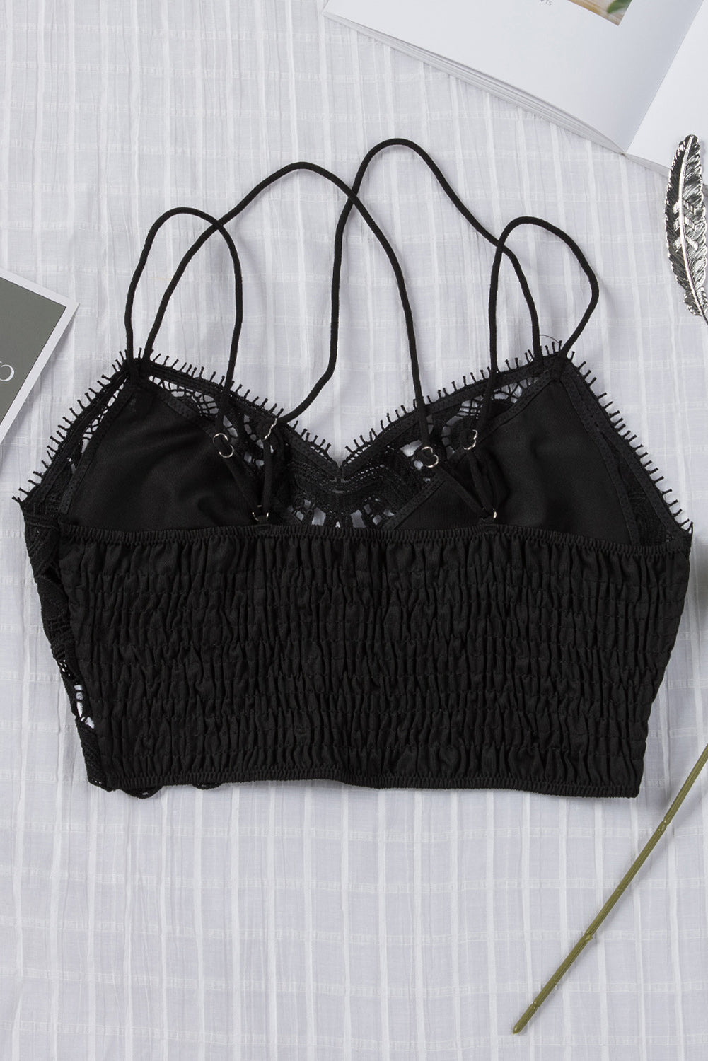 smocked eyelash trim lace bralette