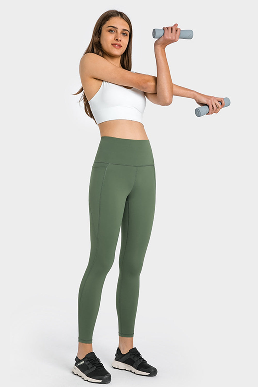 high waist ankle-length yoga leggings with pockets