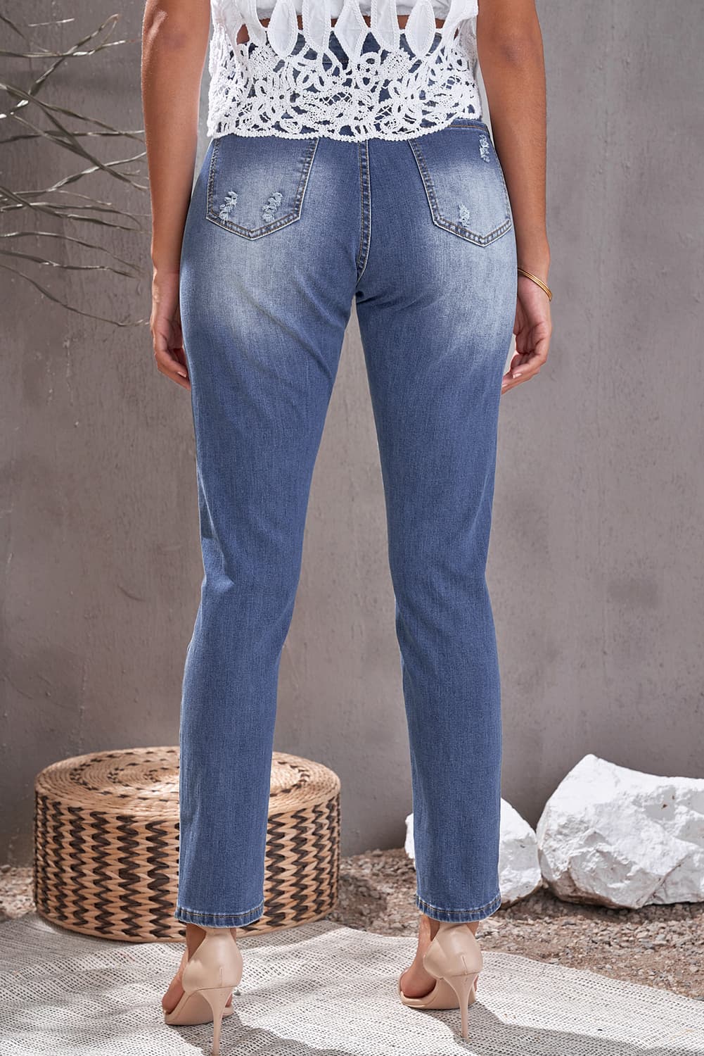 baeful leopard patch ankle-length jeans