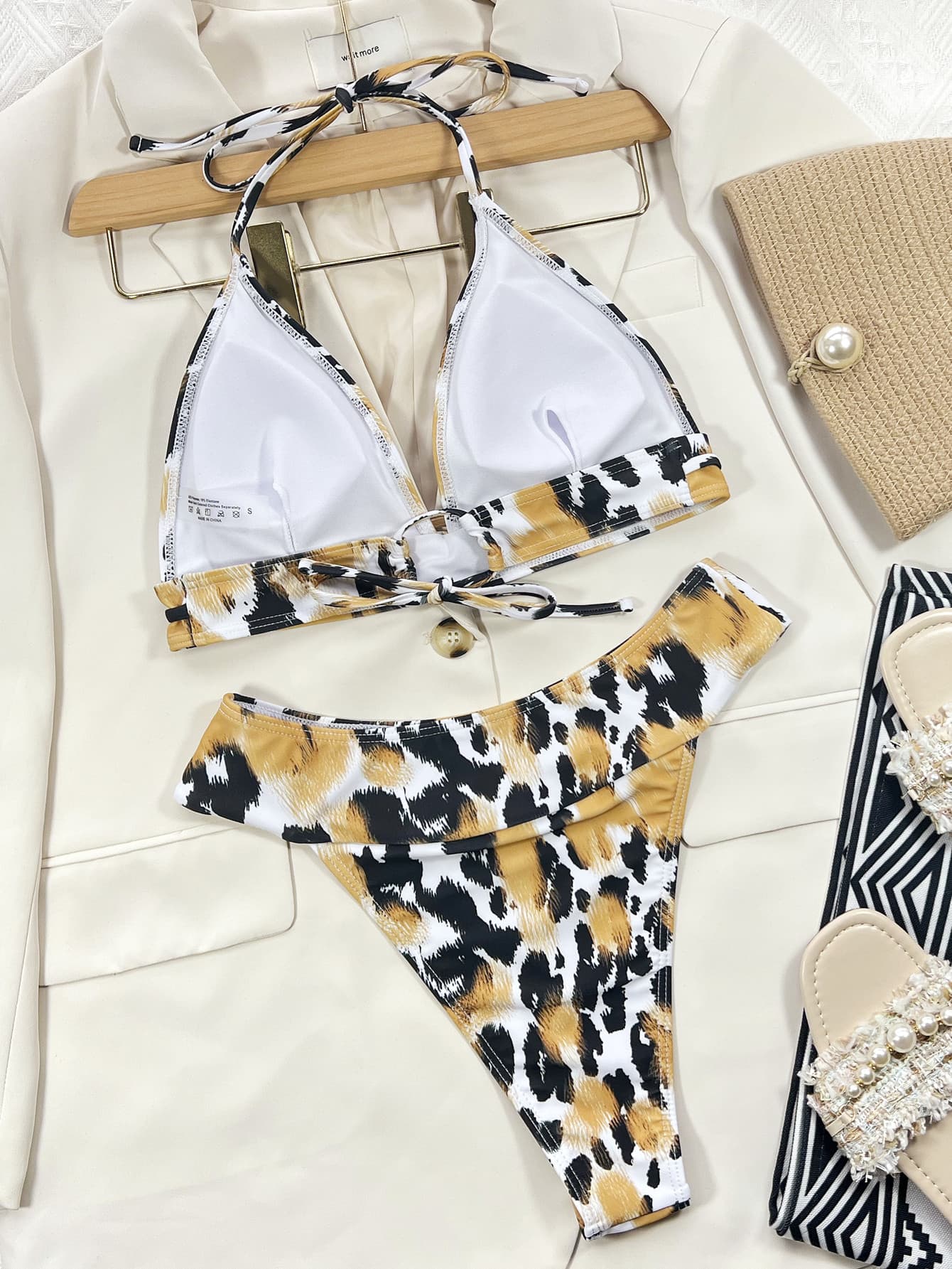 animal print halter neck bikini set