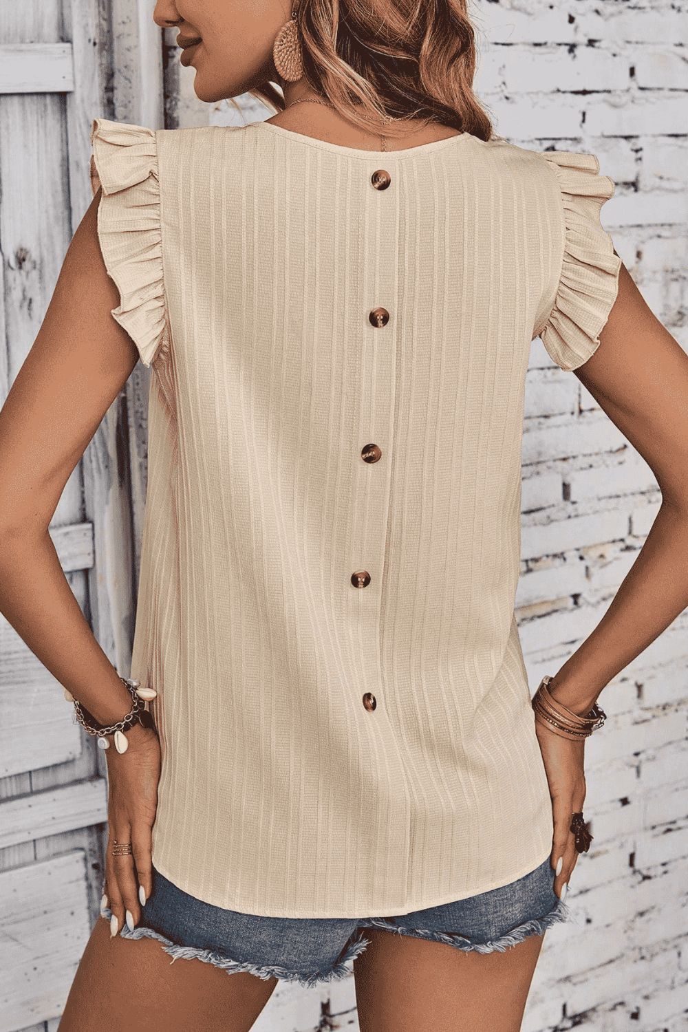 round neck butterfly sleeve blouse