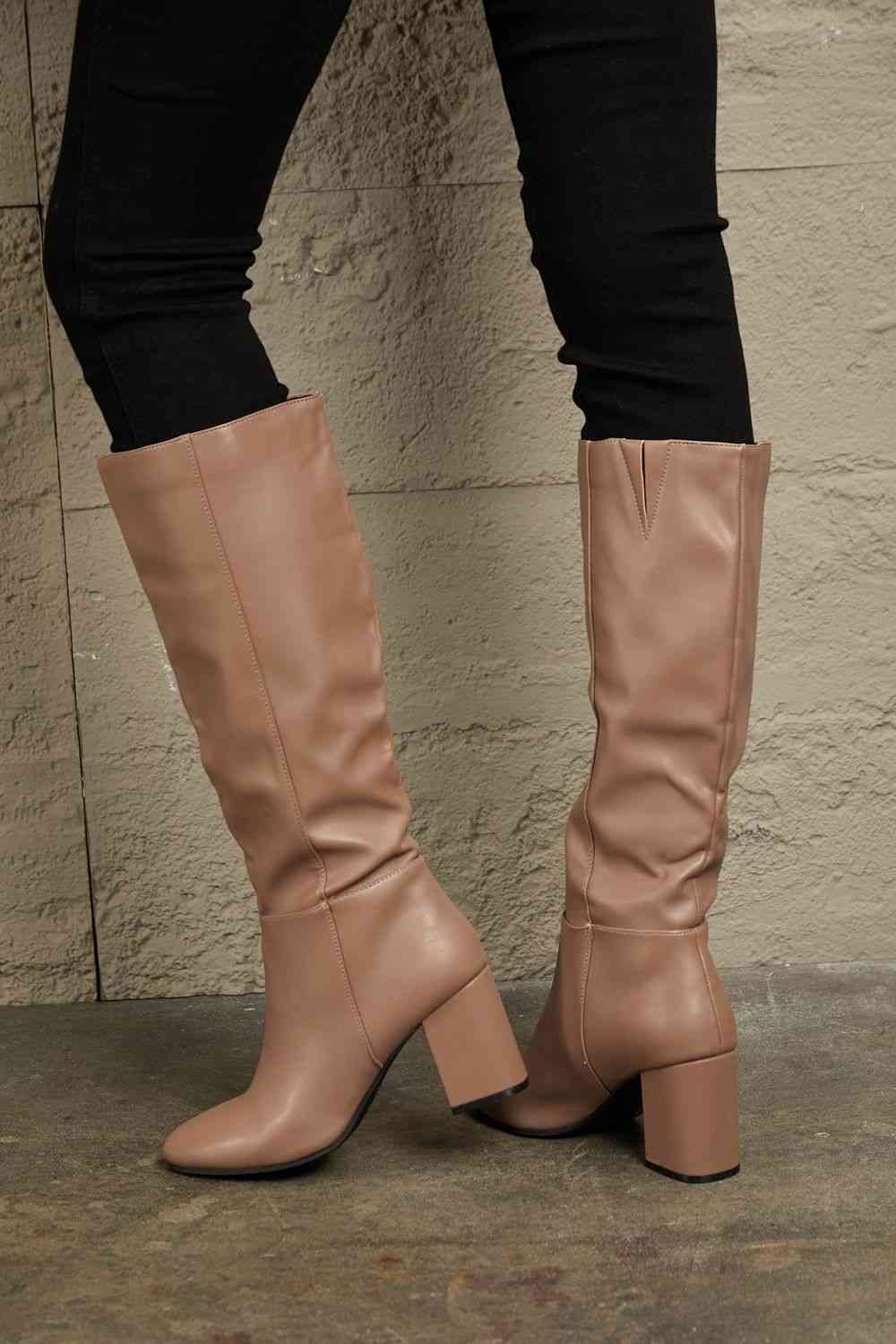 east lion corp block heel knee high boots