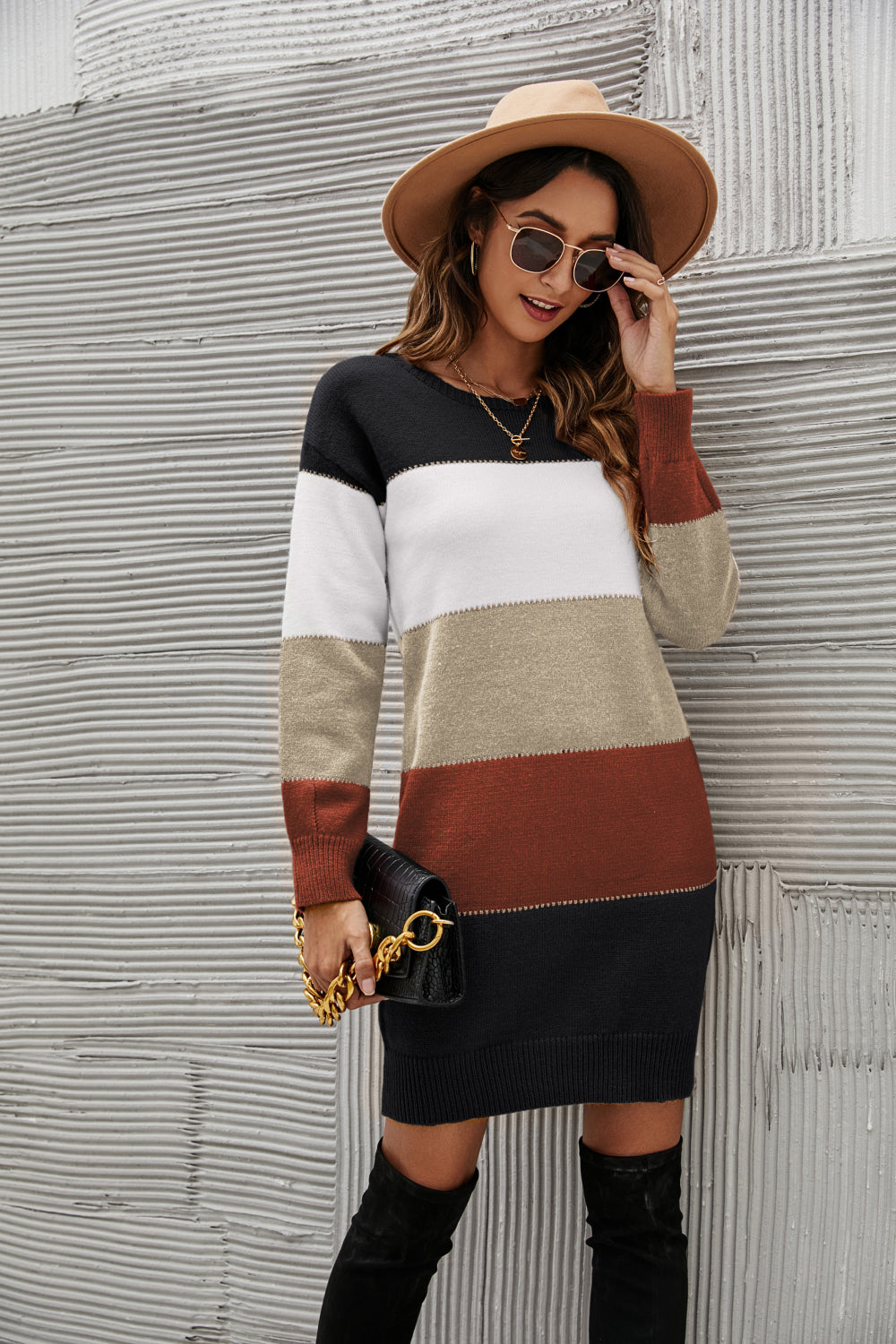 woven right striped sweater dress