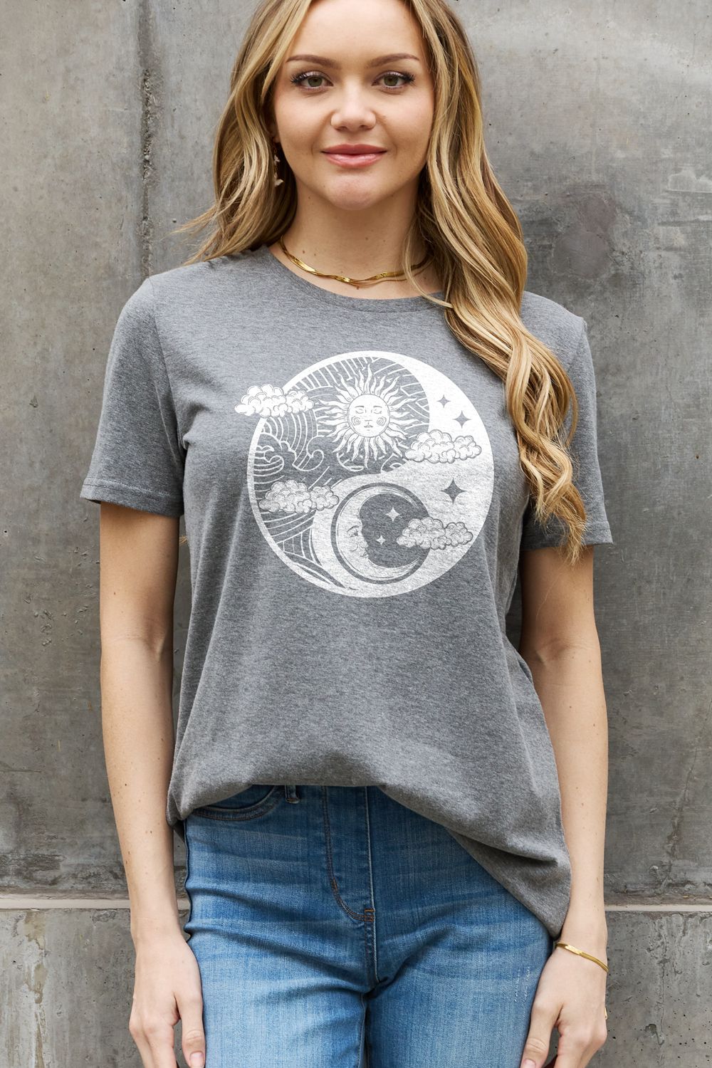 simply love simply love full size sun and moon graphic cotton tee