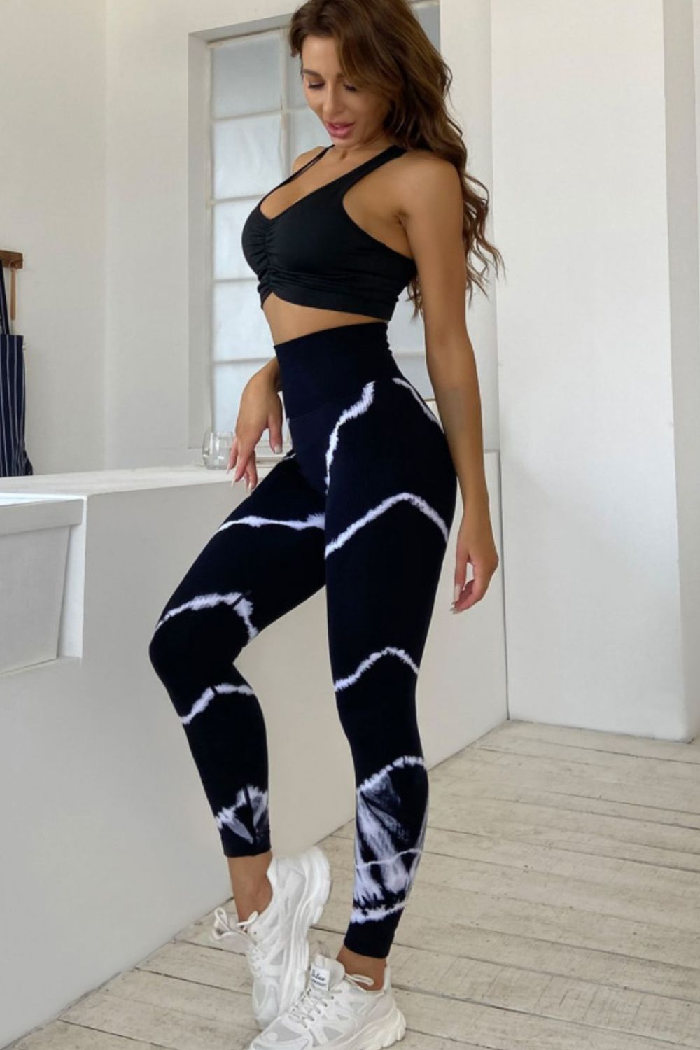 slim fit high waist long active pants