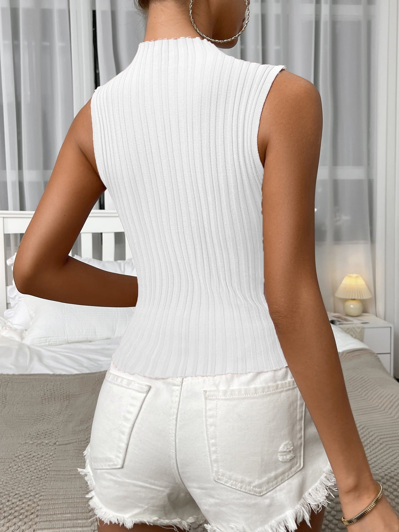 mock neck ribbed knit tank