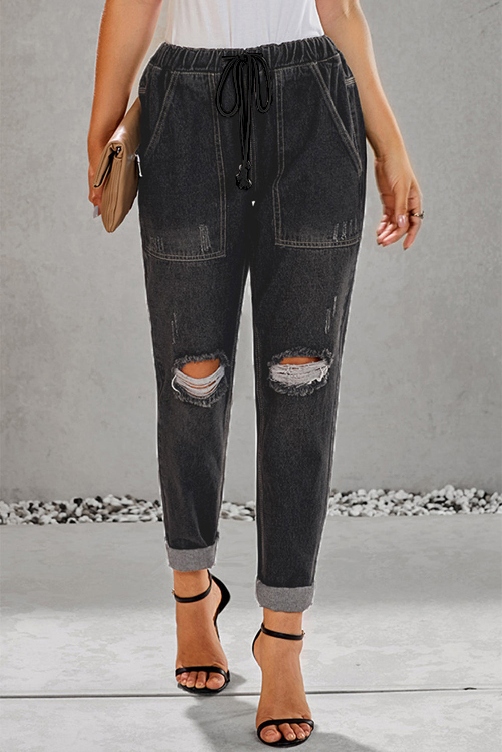 baeful drawstring denim joggers