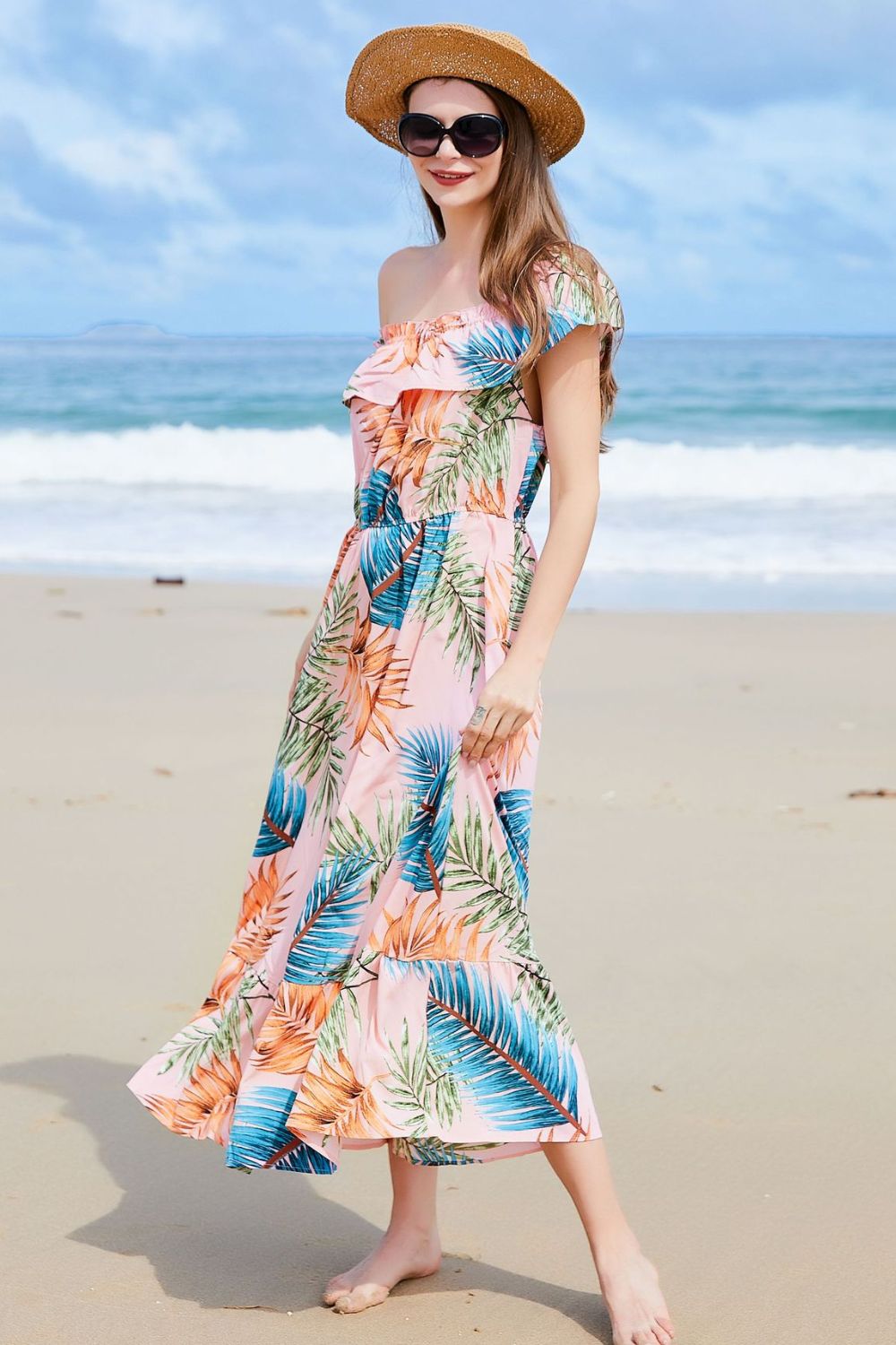 full size ruffled off-shoulder flutter sleeve maxi dress