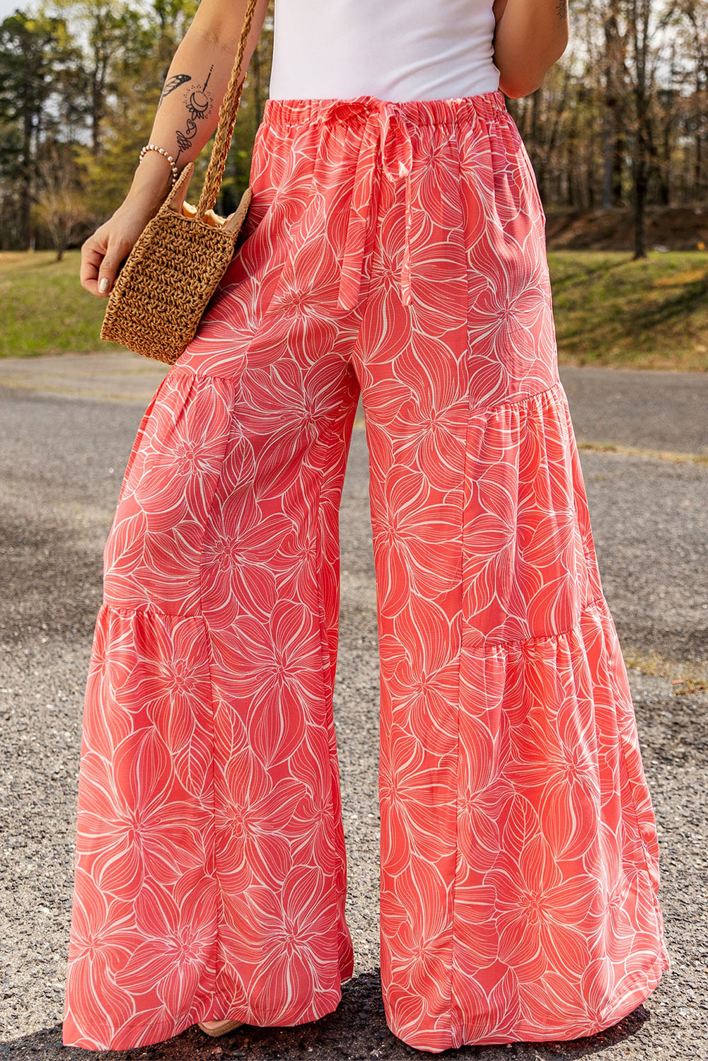 floral tiered wide leg pants