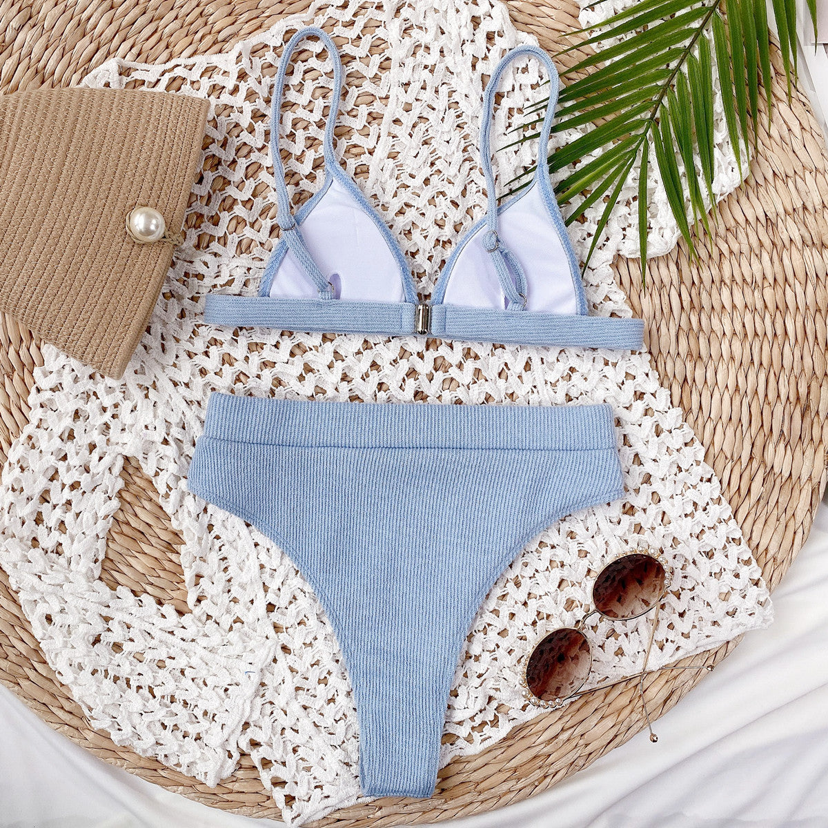 spaghetti strap ribbed bikini set