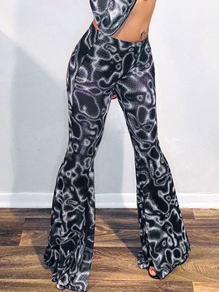 printed long flare pants