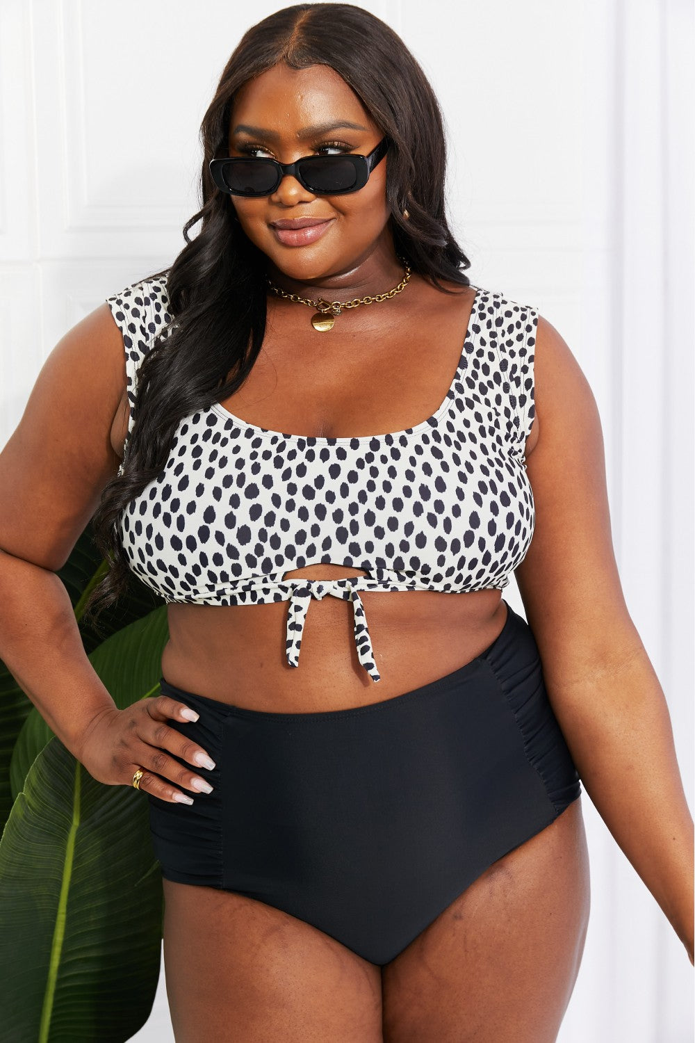 marina west swim sanibel crop swim top and ruched bottoms set in black