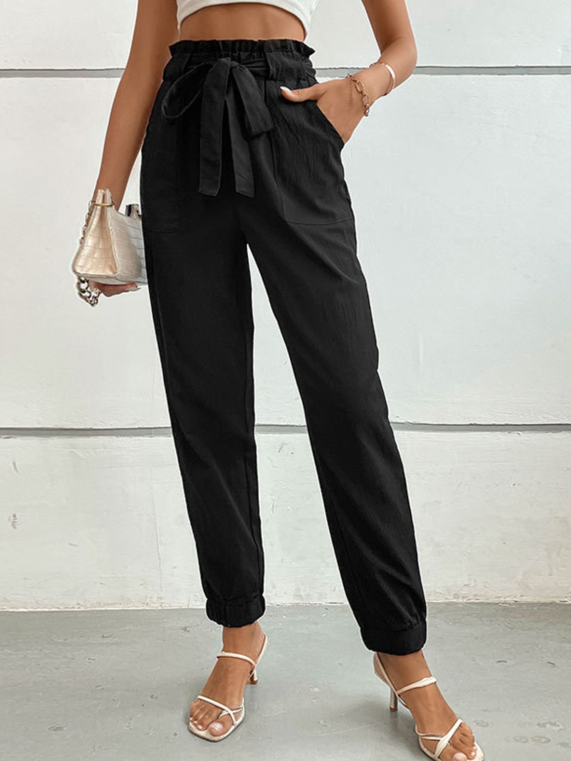 tie front long pants