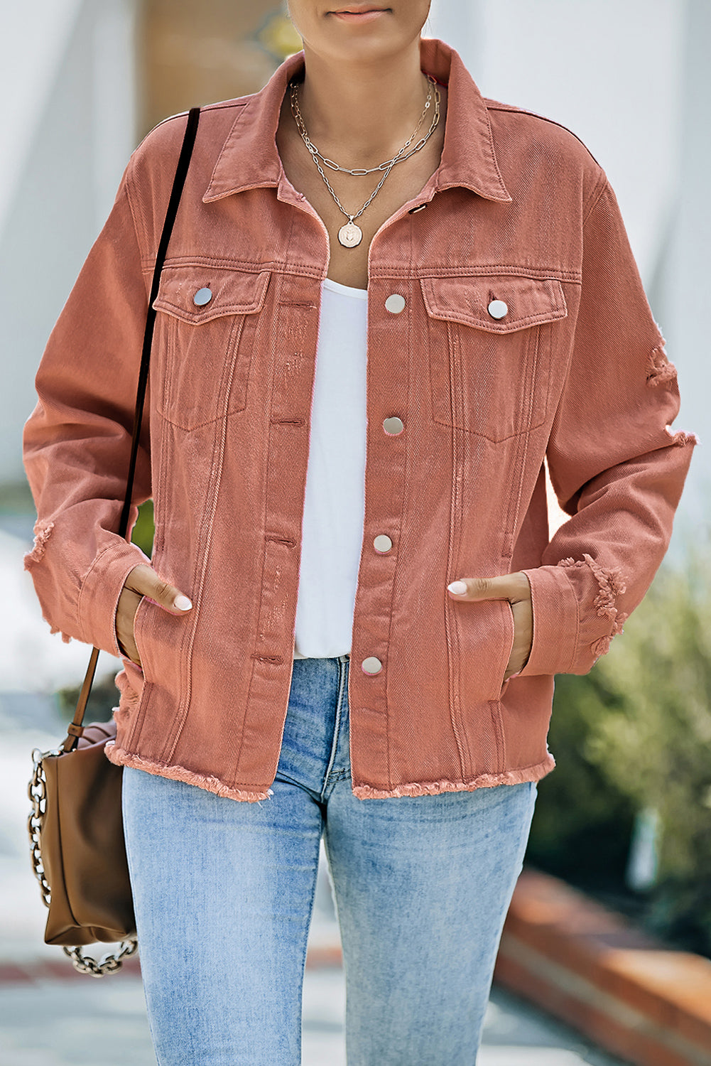 distressed raw hem denim jacket