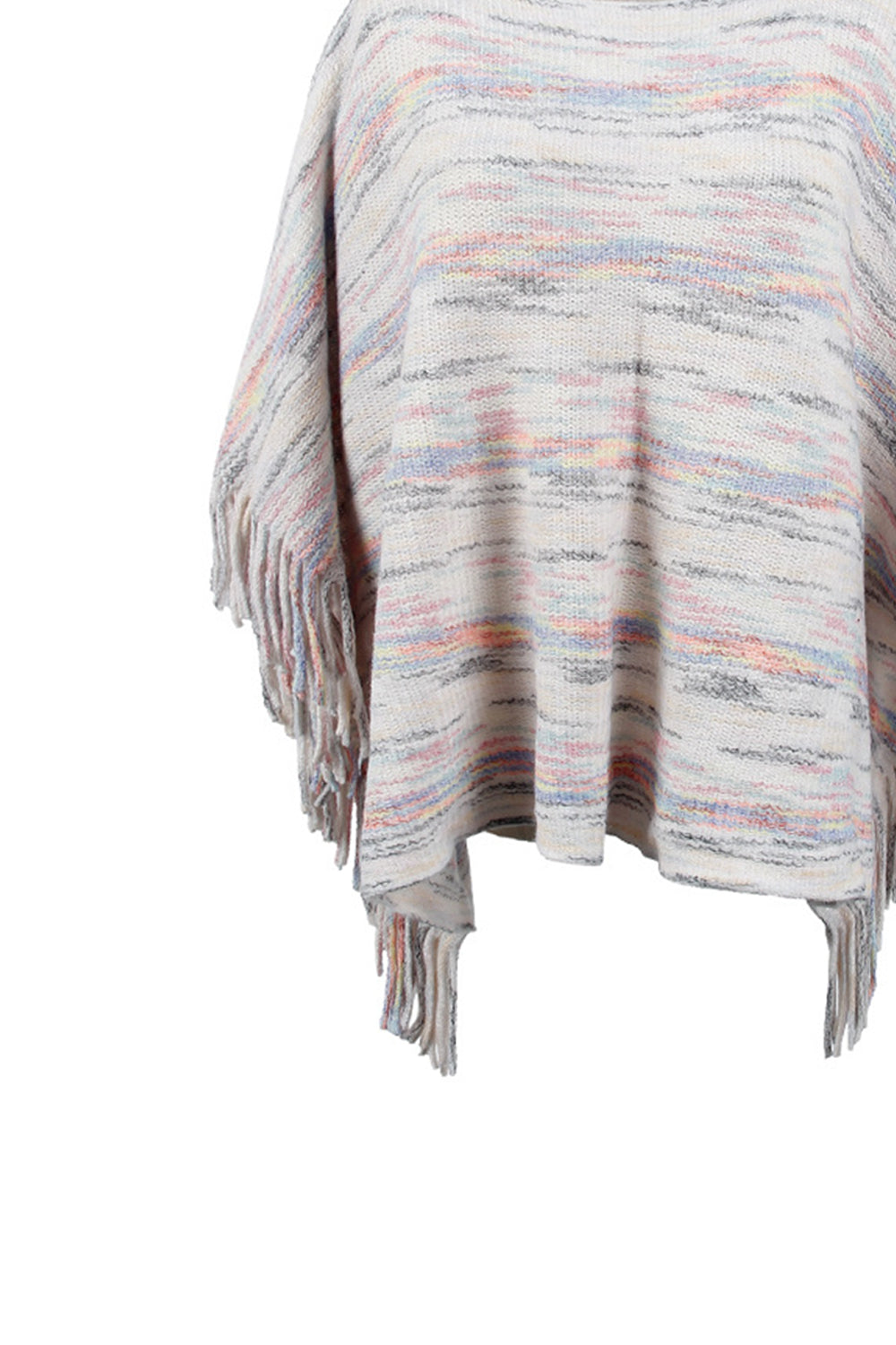 round neck fringe detail sleeve poncho