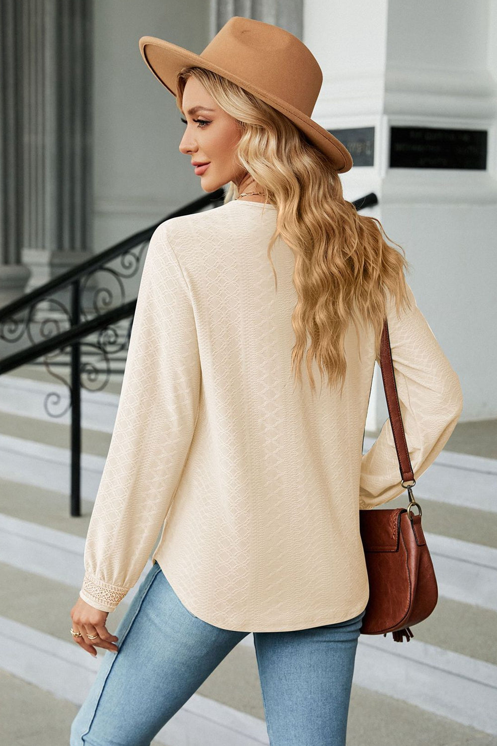 v-neck long sleeve blouse