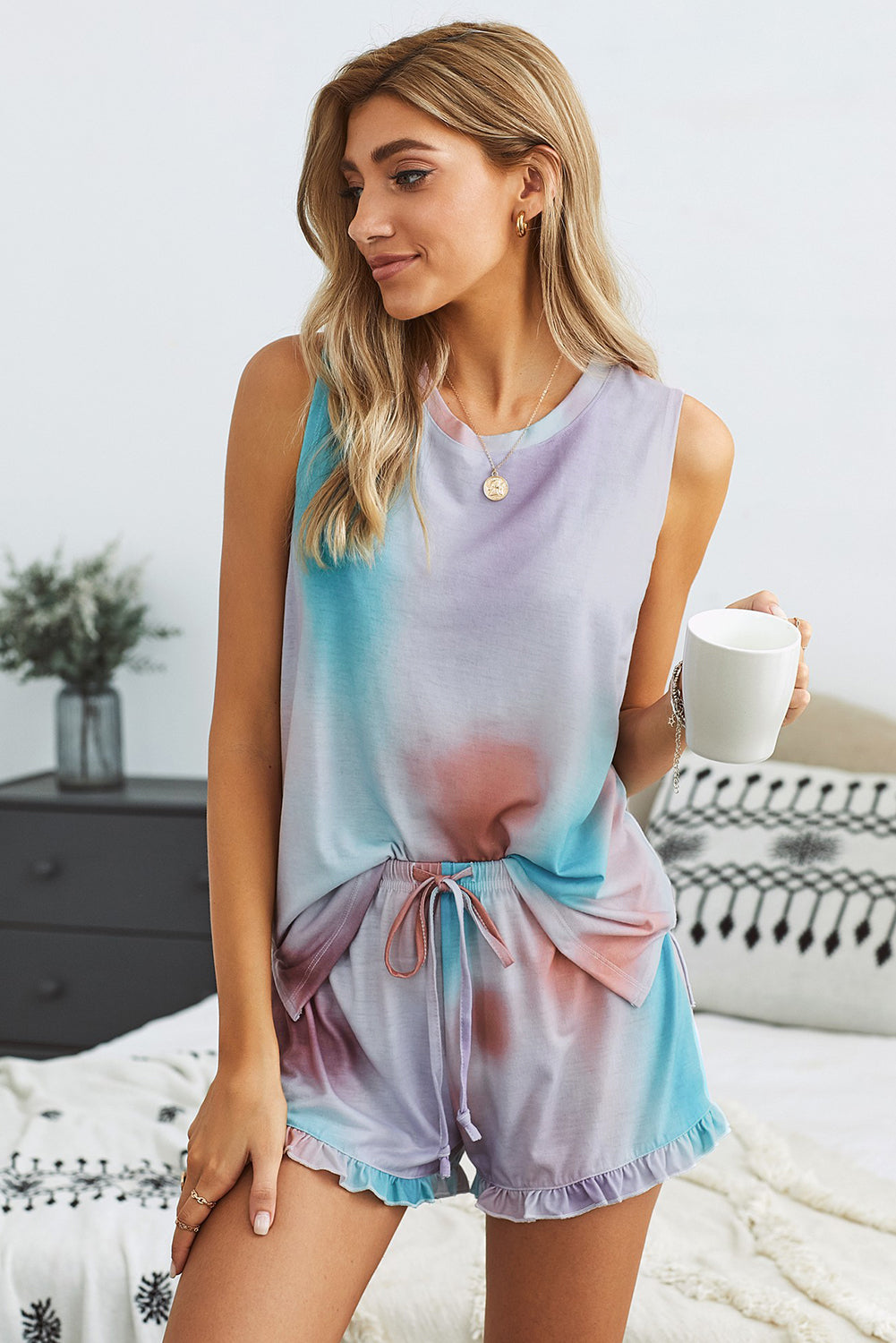 swingy tank and ruffled shorts loungewear