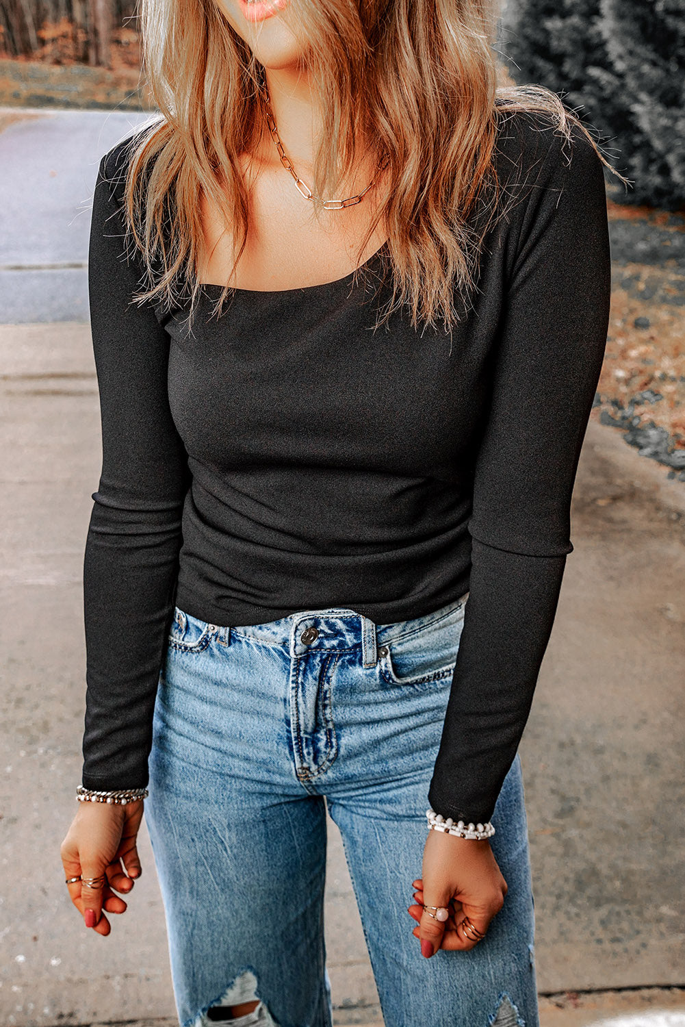 asymmetrical neck long sleeve top