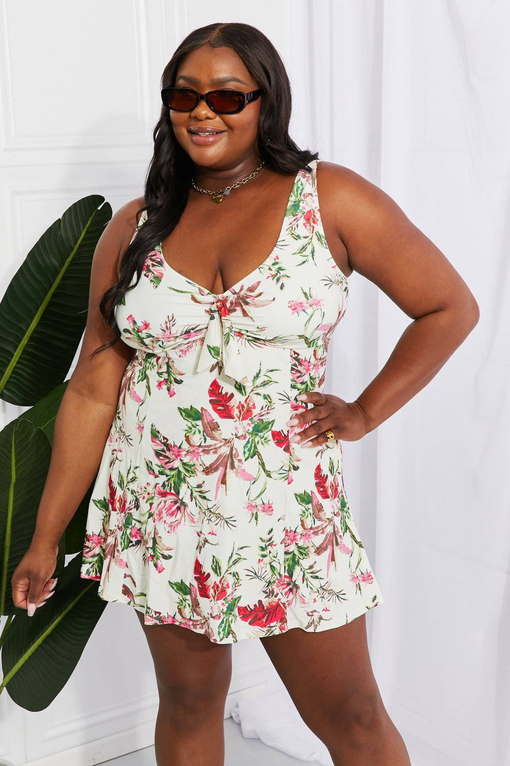 marina west swim full size sail with me v-neck swim dress in cream