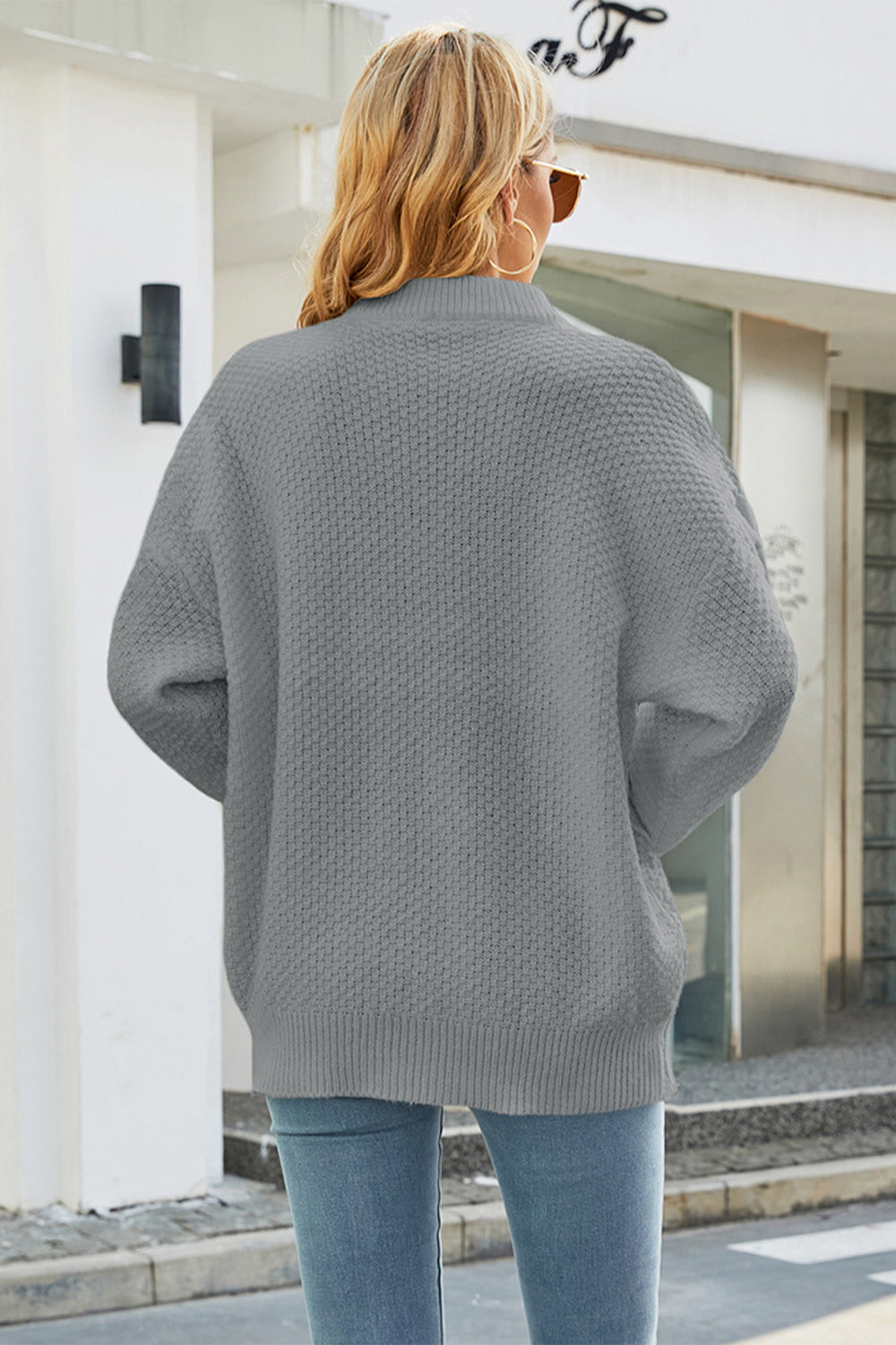 cable-knit round neck long sleeve sweater