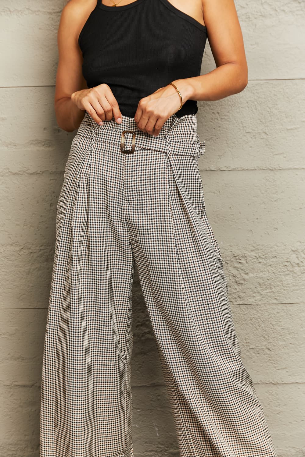 plaid wide leg pants