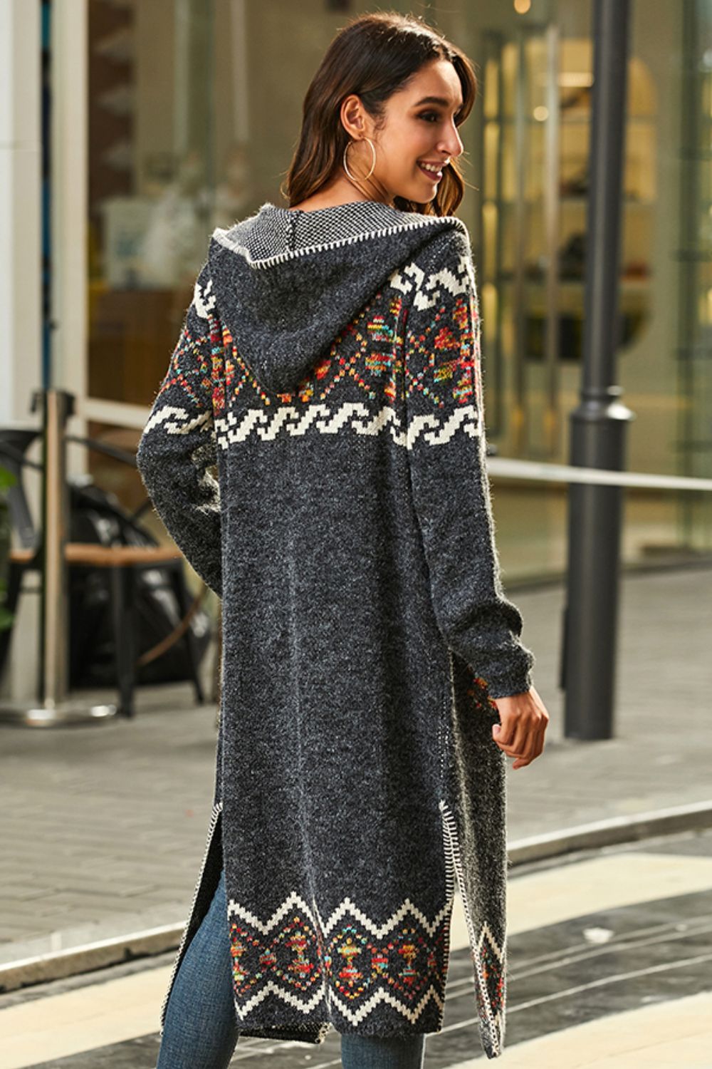 bohemian slit hooded duster cardigan