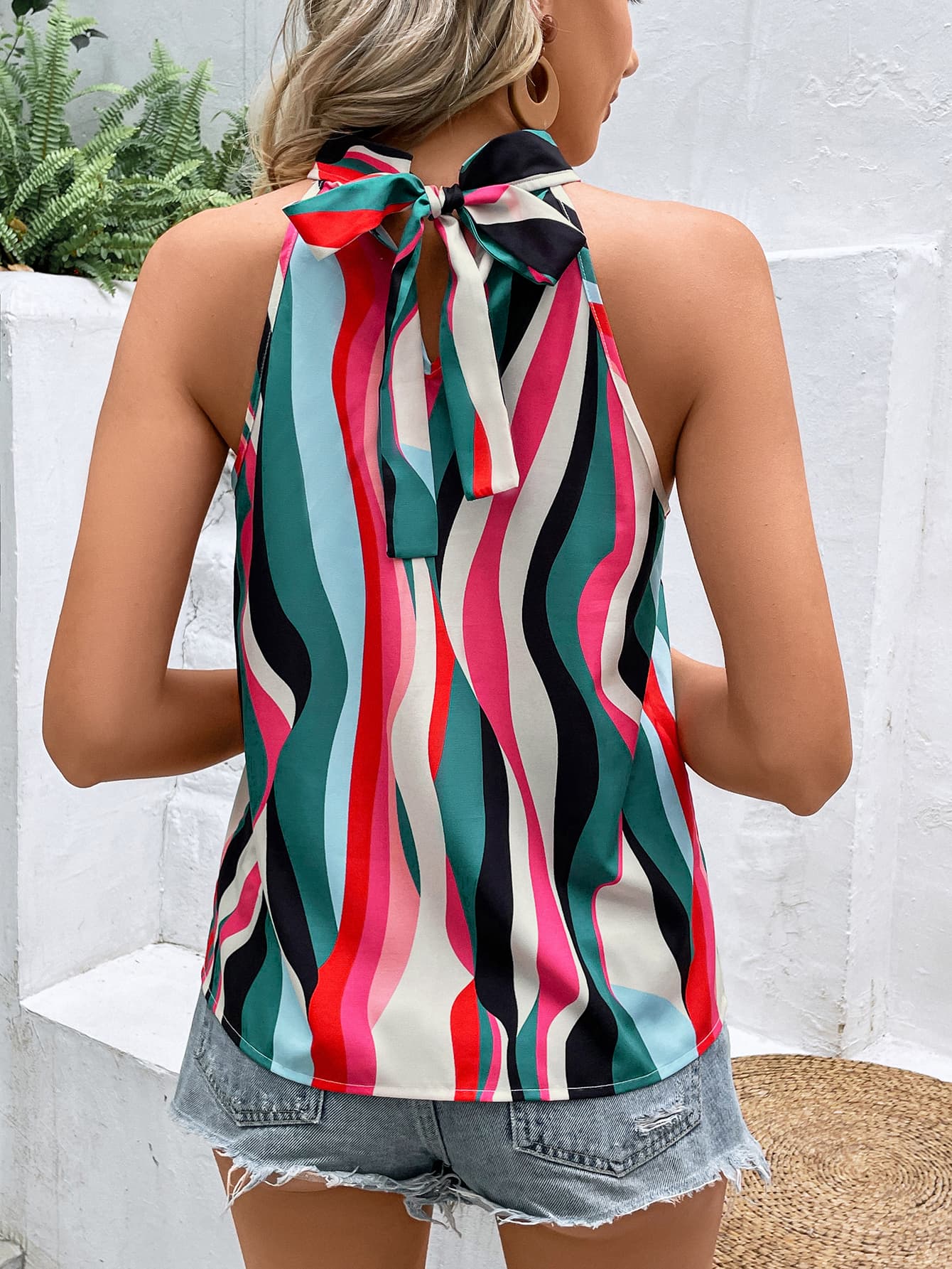 multicolored grecian neck tank