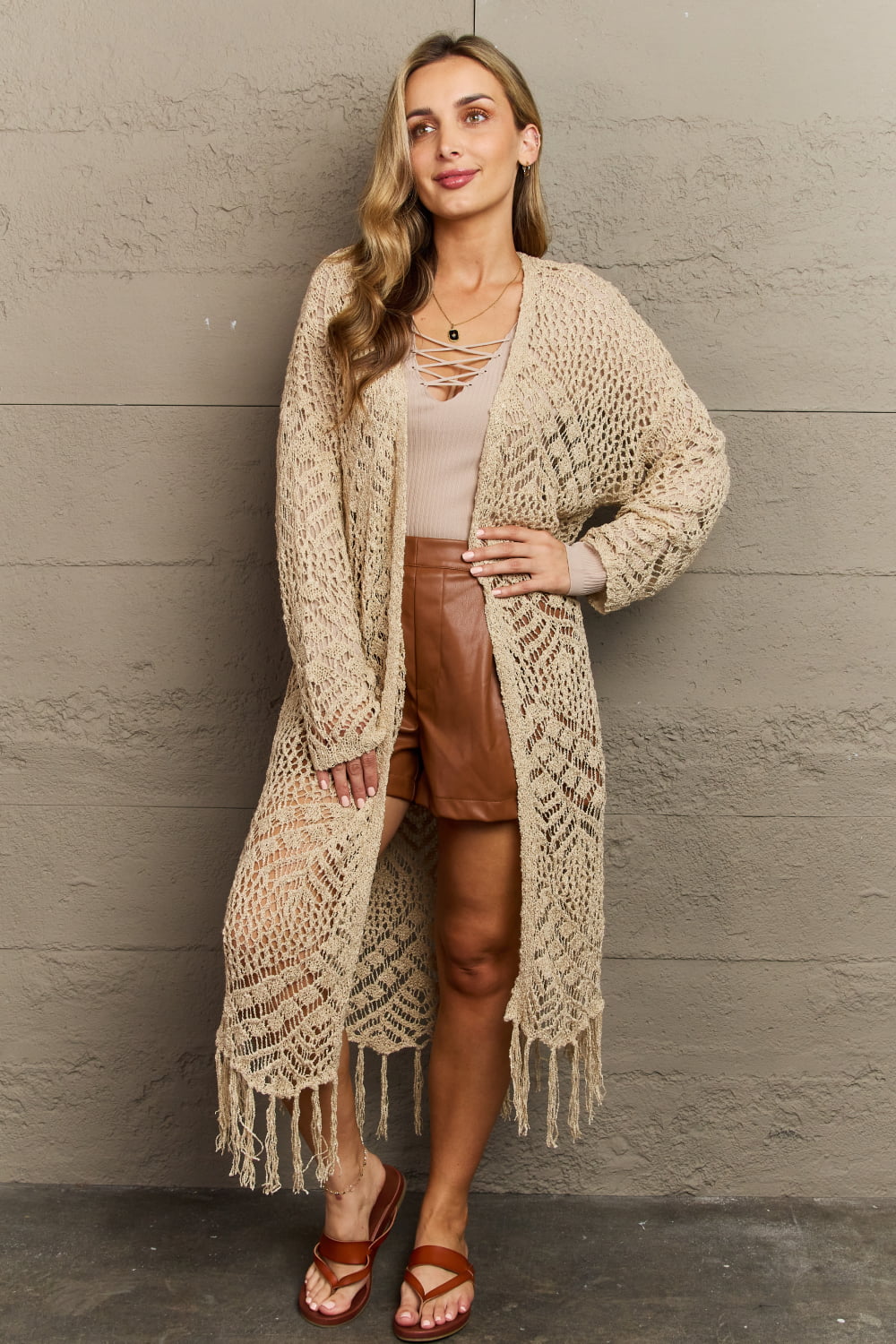 heyson boho chic full size western knit fringe cardigan