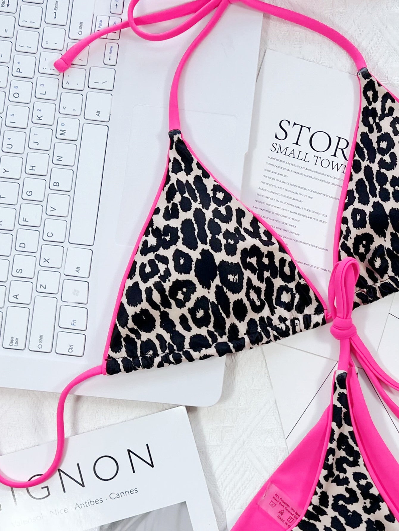 leopard print halter neck tie side bikini set